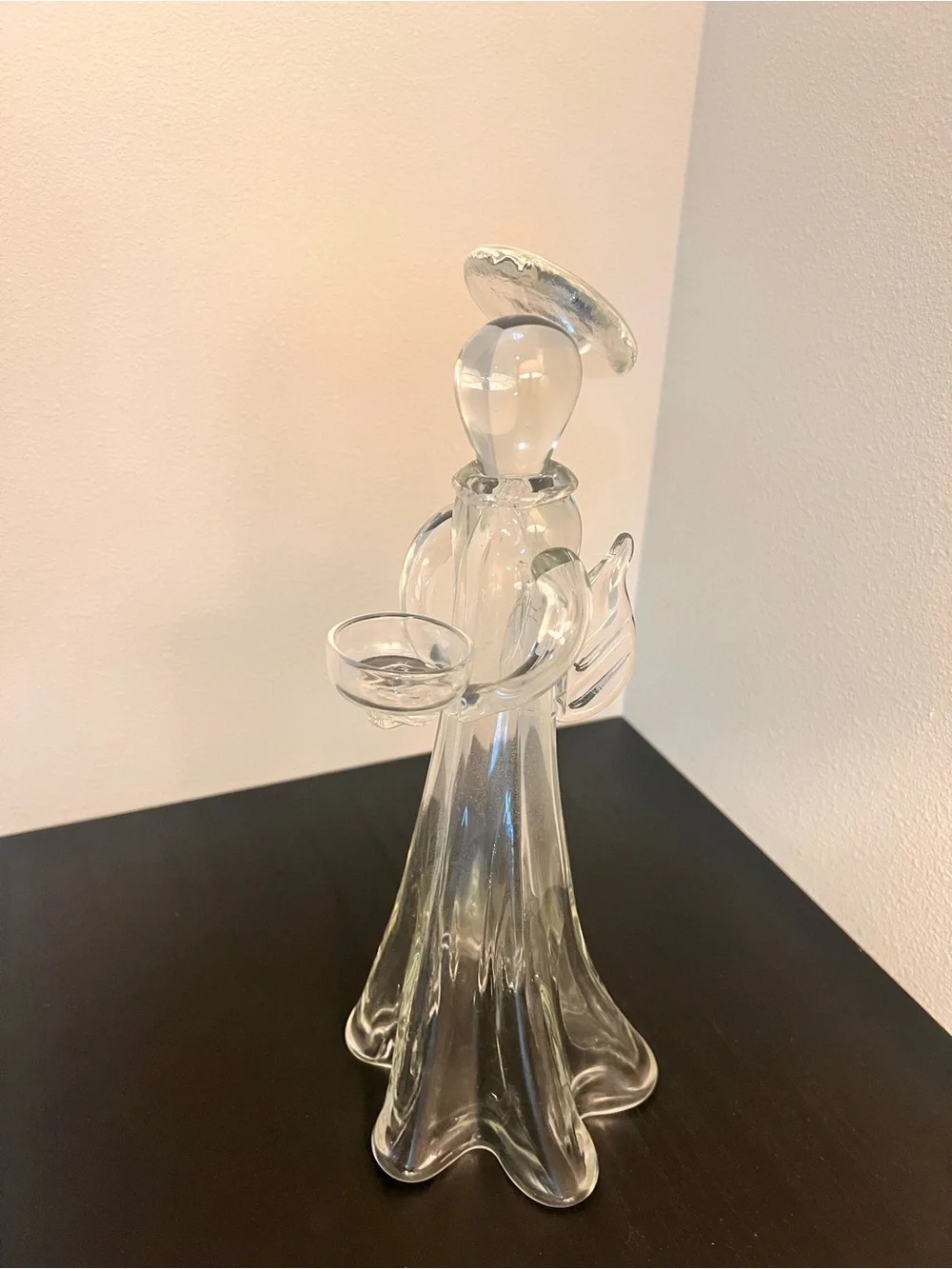 Clear Glass Angel Figurine Candle Holder - Clear